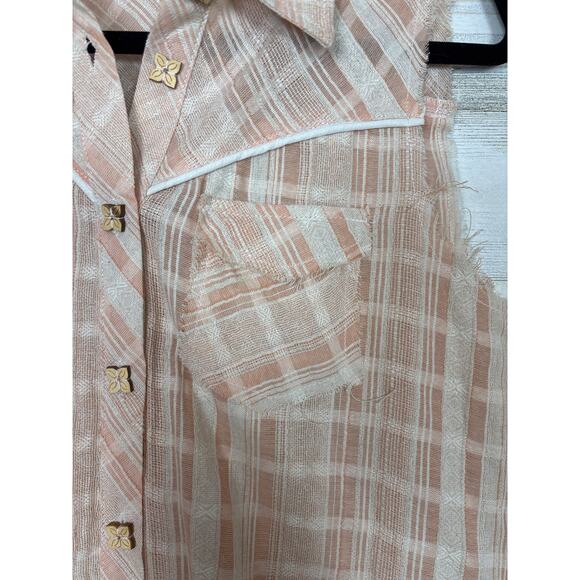 POL Women’s Small Peach White Plaid Sleeveless Boho Western Blouse Top NWT - Picture 5 of 5